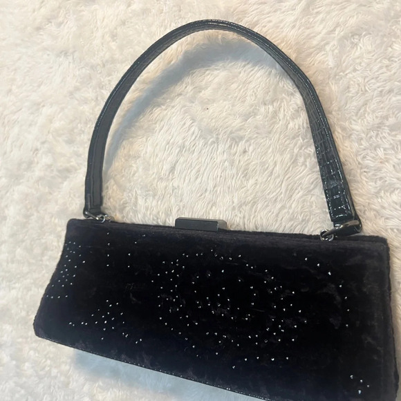 Vintage Marcy Avane’ Black Burnt Embossed Velvet Beaded Evening Bag Holiday - Picture 4 of 16